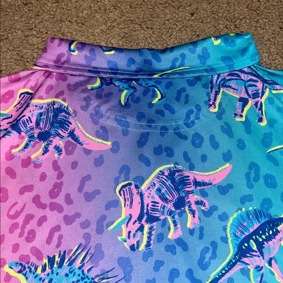 Chubbies Dino Delight Short Sleeve Performance Polo Shirt Turquoise / Aqua XL - Picture 7 of 8